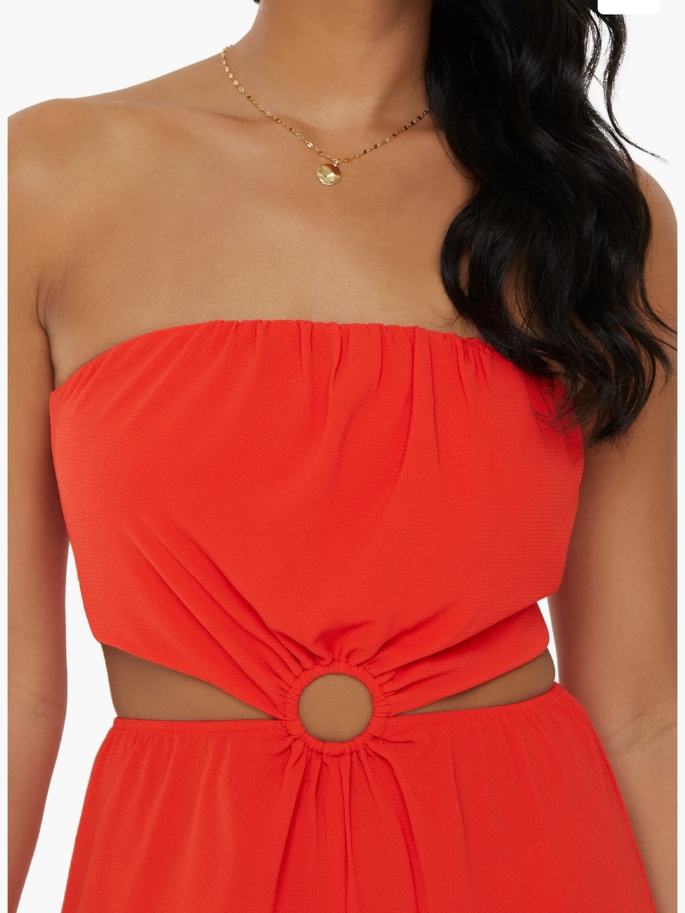 VICI Red Strapless Cutout Crop Jumpsuit